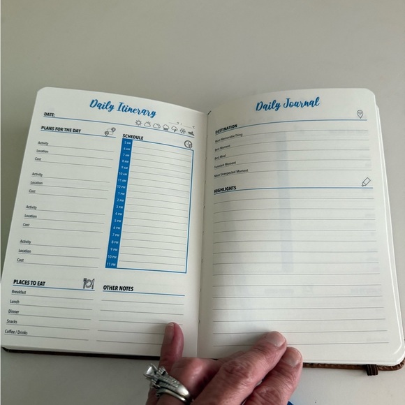 Brown Leather Travel Planner with Embossed Design - Picture 4 of 4